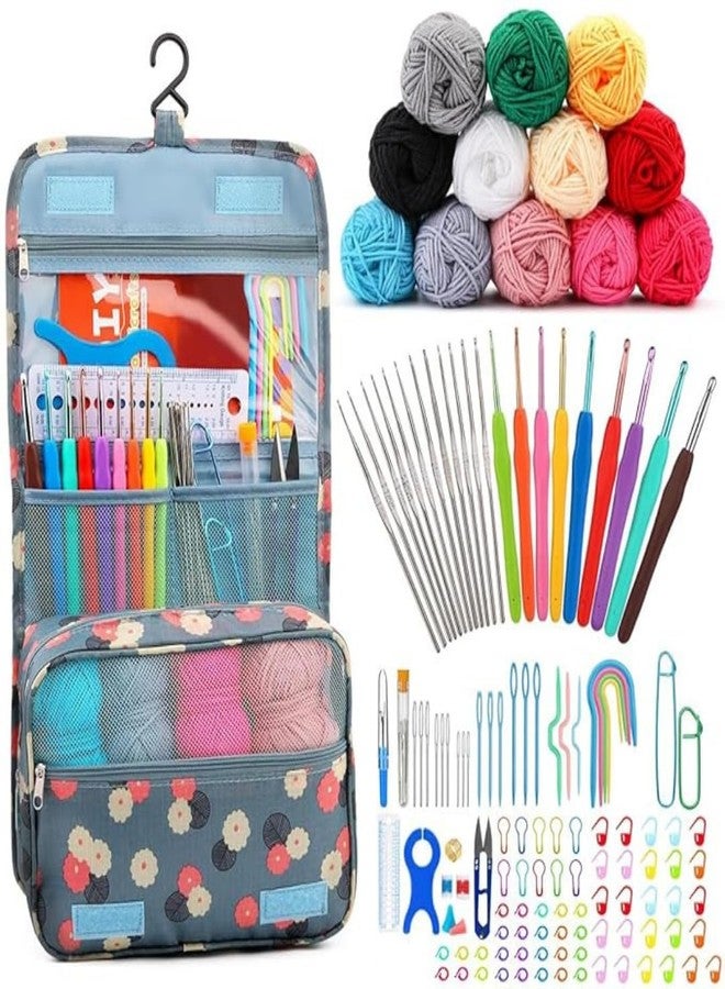 طقم كروشيه STITCHI مكون من 120 قطعة للمبتدئين والبالغين، طقم كروشيه معلق مطور مع خيوط كروشيه، مقبض ناعم مريح، طقم بداية كروشيه للحياكة، أخضر - Image 1